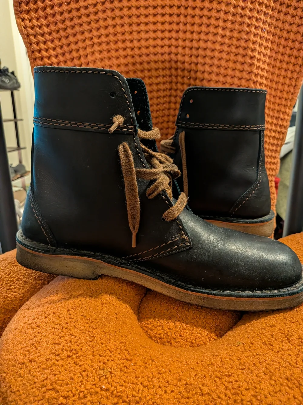 Men's Duckfeet Faborg Black Leather Lace-Up Boots with Brown Laces